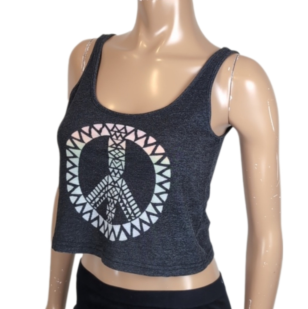 TOPSHOP Rainbow Peace Sign Sleeveless Crop Tank Top Pride Hippie Festival